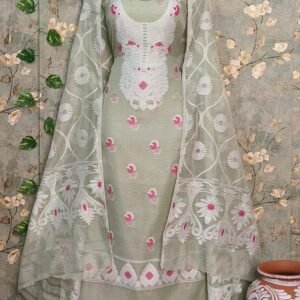 Pista Designer Dhakai Jamdani Dress Material