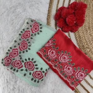 Pista Designer Embroidered Soft Georgette Saree With Two Blouse