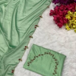 Pista Designer Handwork And Cutwork Rangoli Silk Saree