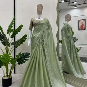 Pista Exclusive Heavy Look Jimmy Chu Saree With Sequence Work