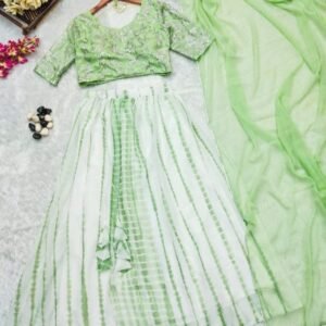 Pista Green Color Tie Dye Georgette Bridesmaid Lehenga