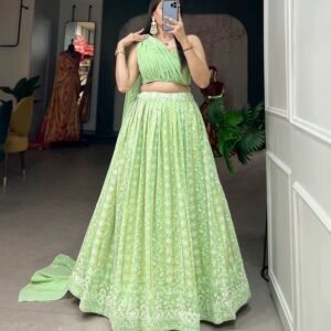 Pista Lucknowi Georgette Lehenga Choli Coord Set