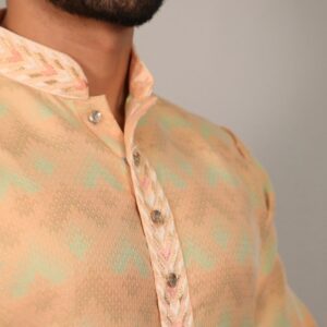 Gold With Pista Morpankh Soft J Card Men kurta with Payjama