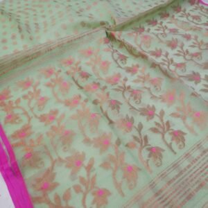 Pista Soft Pure Maslin Dhakai Jamdani Saree