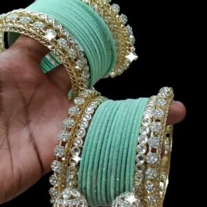 Pista Velvet With Golden Jhumki Set From Fab Funda