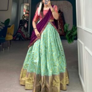 Pista Zari Weaving Work Jacquard Silk Lehenga Choli