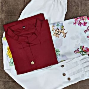 Plain Maroon Kurti With Digital Printed Dupatta