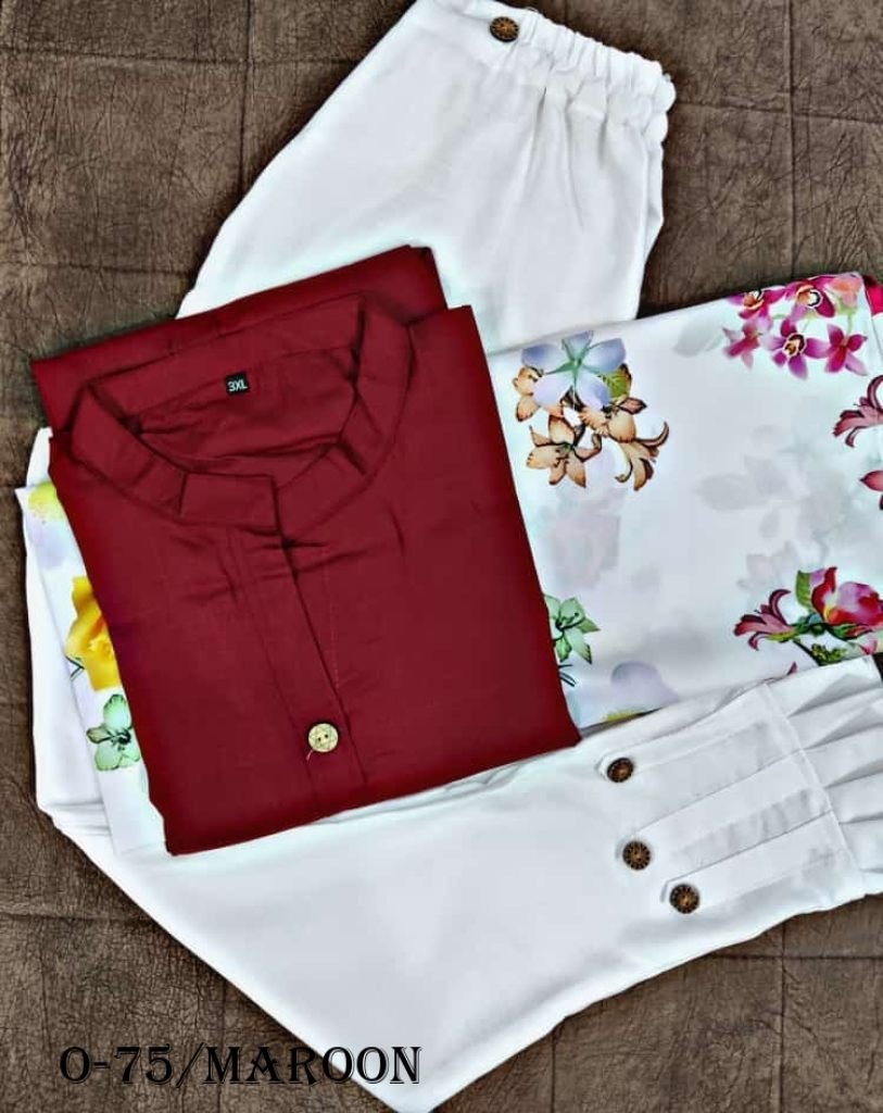 plain maroon kurti with digita 1724418907 Plain Maroon Kurti With Digital Printed Dupatta