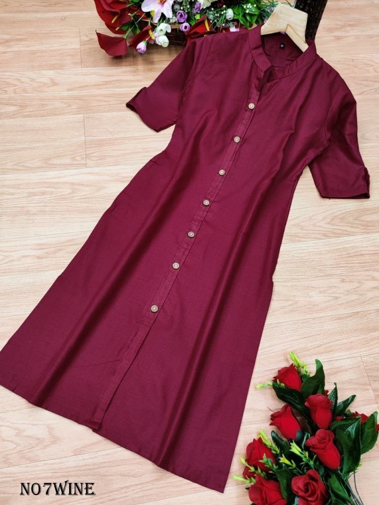 plain rubi cotton kurti with w 1719486118 Plain Rubi Cotton Kurti with Wooden Button and Pocket