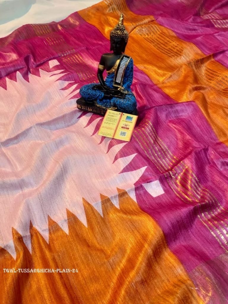 plain screen printed original 1712226390 Plain Screen Printed Original Tussar Ghicha Silk Saree 24