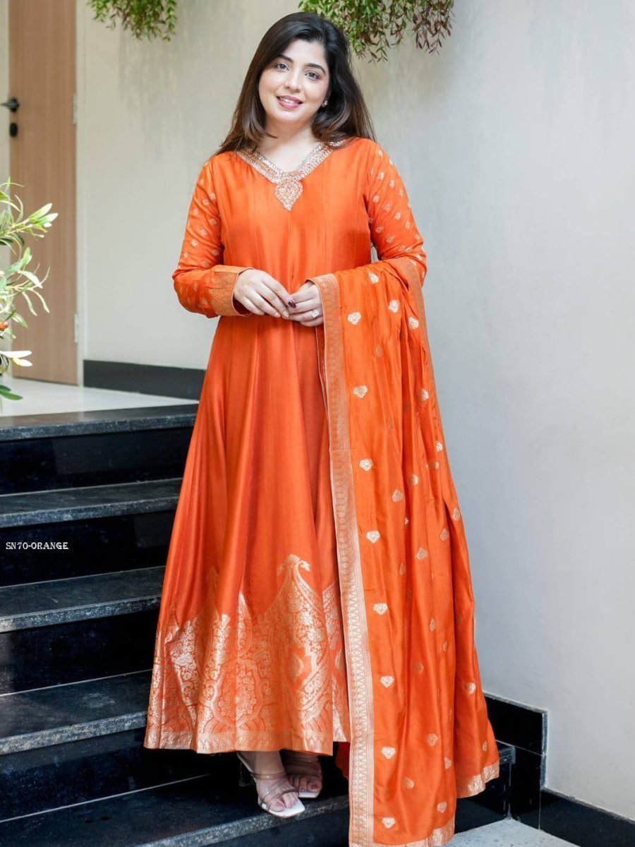 premium banarasi chanderi anar 1775039647 Premium Banarasi Chanderi Anarkali Suit with Dupatta