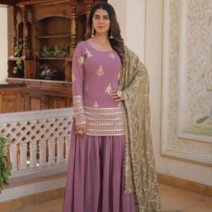 Premium Designer Georgette Pink Color Kurti Palazzo Dupatta Collections