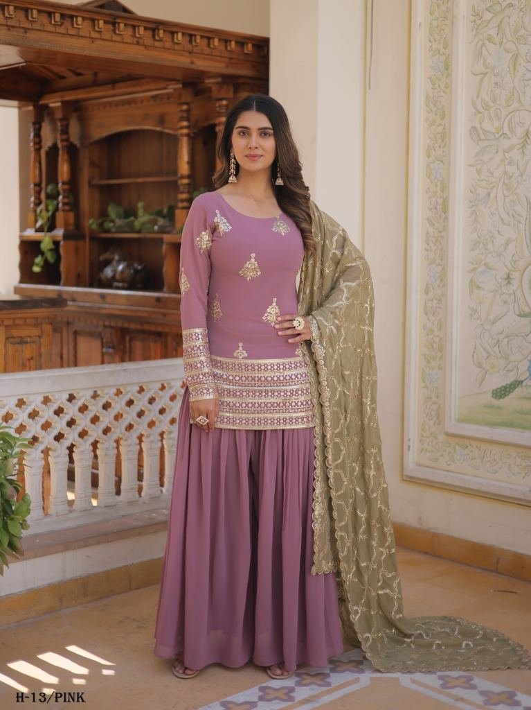 premium designer georgette pin 1721652888 Premium Designer Georgette Pink Color Kurti Palazzo Dupatta Collections
