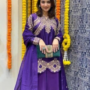 Premium Designer Purple Readymade Top Plazzo Dupatta