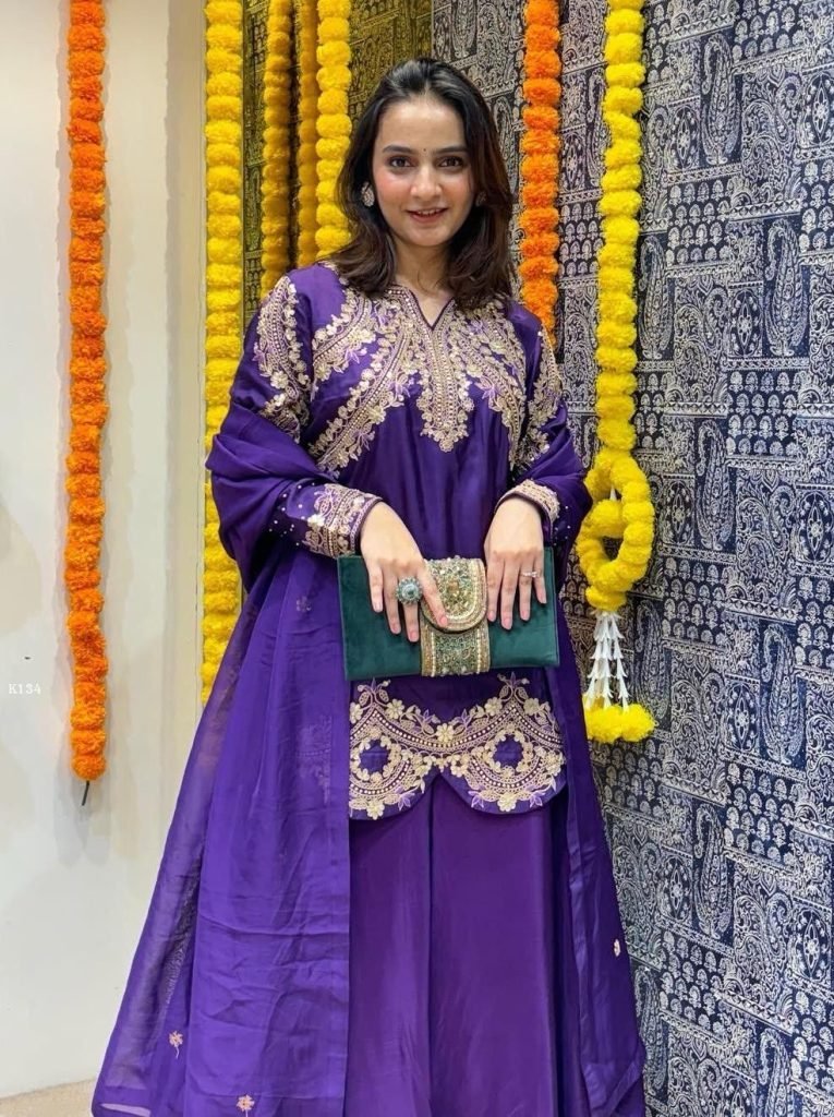 premium designer purple readym 1740125925 Premium Designer Purple Readymade Top Plazzo Dupatta