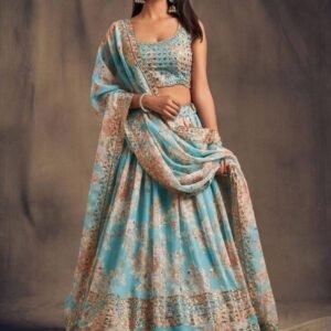 Premium Sky Blue Lehenga Choli With Dupatta