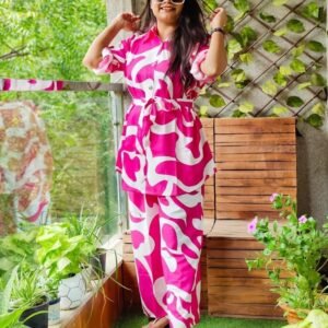 Premium Digital Print Rayon Pink Color Top and Plazzo