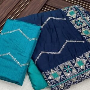Premium Embroidered Work Blue Saree