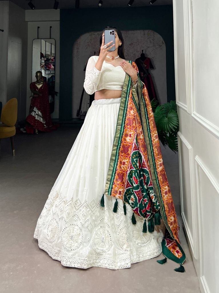 premium lehenga with printed d 1728908503 Premium Lehenga With Printed Dola Silk Dupatta