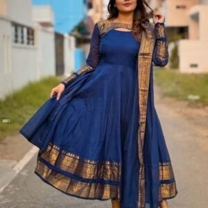 Premium Lichi Silk South Indian Style Blue Kurti with Dupatta