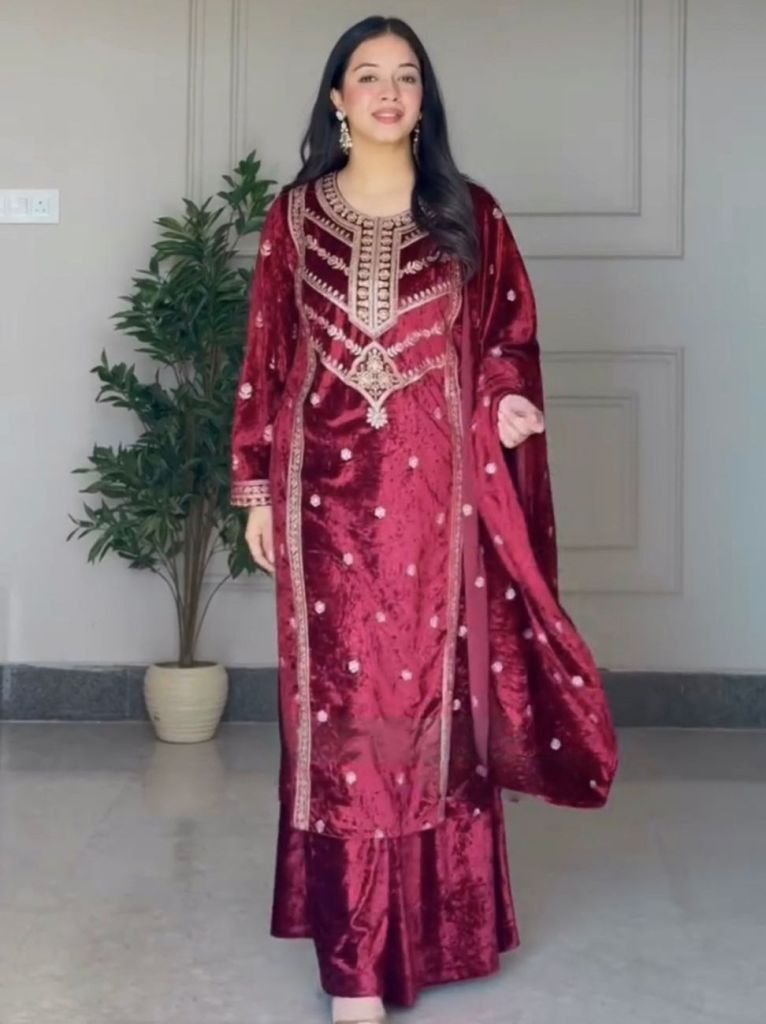 premium new designer ready mad 1734946262 Designer Ready Made Viscose Velvet Top Palazzo Dupatta