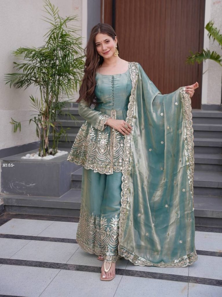 premium pastel green festive p 1767863612 Premium Pastel Green Festive Peplum Sharara Set with Dupatta