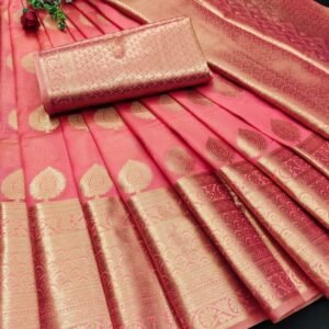 Premium Peach Color Soft Organza Silk Saree