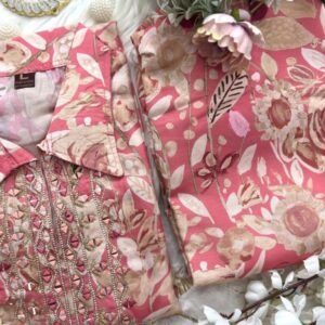 Premium Peach Mirror Hand Work Heavy Muslin Suit Set