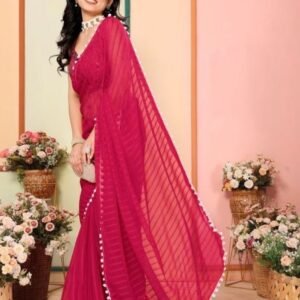 Premium Pink Georgette Patta Silk Saree