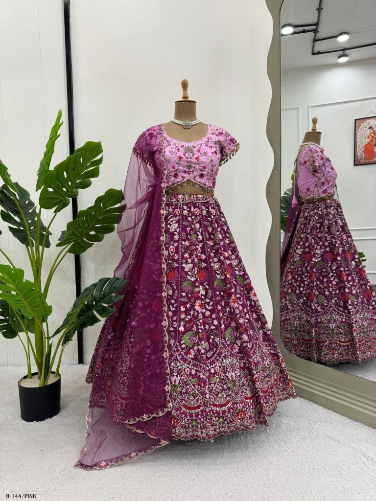 premium pink gorgette lehenga 1726144215 Premium Pink Gorgette Lehenga Choli With Sequnce Work