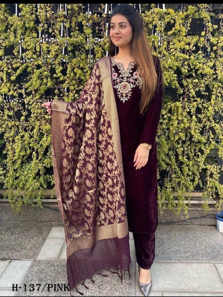 premium pink viscous velvet su 1726044879 Premium Pink Viscous Velvet Suit Pant Set With Embroidery Work