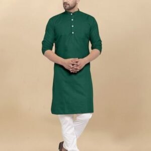 Premium Plain Cotton Green Kurta And Pyjama