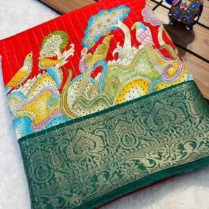 Premium Quality Red With Rama pallu saree