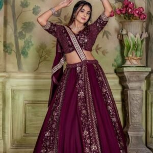 Premium Quality Wine Designer Stitched Georgette Lehenga Choli