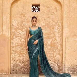 Premium Sequence Embroidery Work Georgette Saree