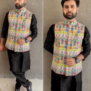 Premium Silk Black Color Kurta Pyjama And Koti