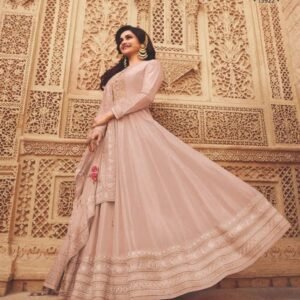 Premium Silk Peach Gowns With Net Dupatta