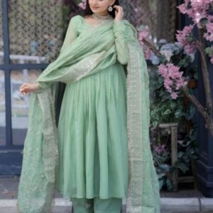 Premium Tebi Silk Pista Kurta and Pant with Dupatta