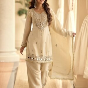 Premium Vichitra Silk Suit Set with Mirror Work And Hand Work