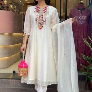 Premium Quality Mirror Work Chanderi Kurtis Set With Fancy Sleeves