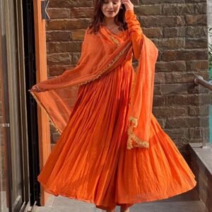 Presenting Chinon Silk Fully Stitched Anarkali Set