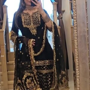 Presenting Faux Georgette With Sequence Work Black Sharara Suit