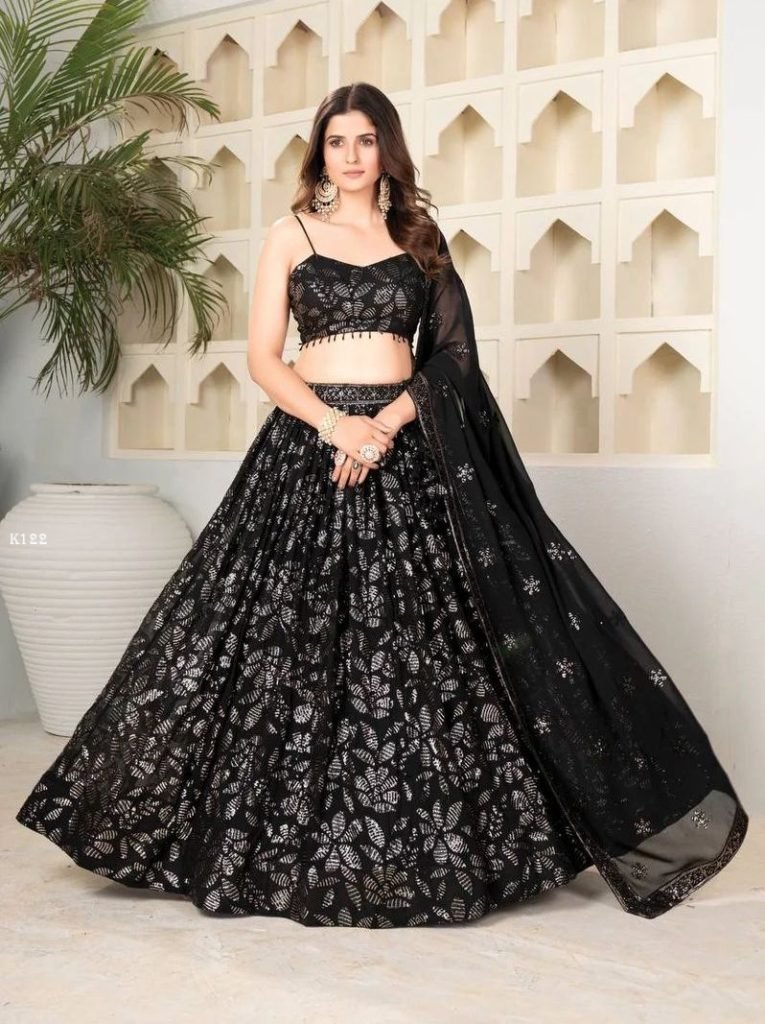 presenting georgette black lat 1738674097 Presenting Bold And Beautiful Black Georgette Lehenga Choli Set