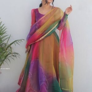Presenting New Party Wear Look Organza Silk Gown With Dupatta