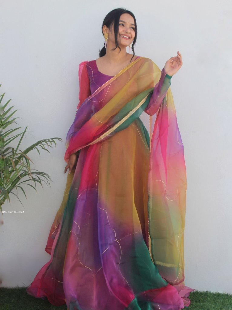presenting new party wear look 1716034562 Presenting New Party Wear Look Organza Silk Gown With Dupatta