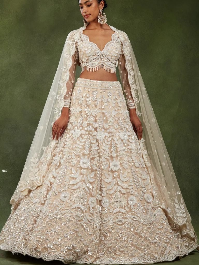 presenting wedding wear beauti 1742886744 Presenting Wedding Wear Beautiful Butterfly Net Beige Lehenga