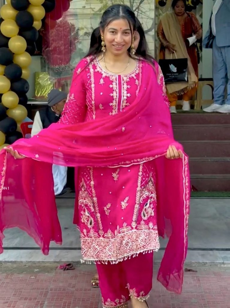 pretty cinon silk with embroid 1743762240 Pretty Cinon Silk With Embroidery Work Pink Kurti Set