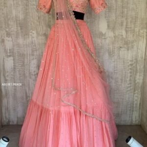 Pretty Peach Georgette Lehenga Choli by Fab Funda