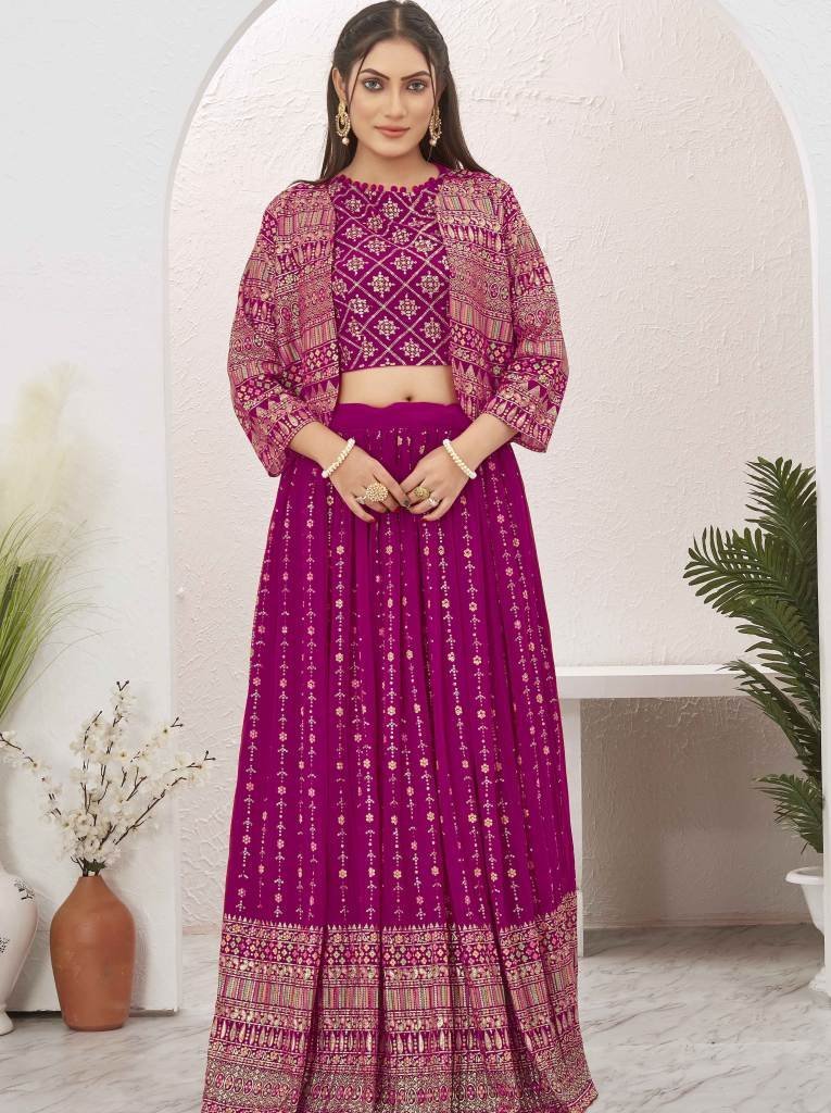 pretty pink georgette stitched 1713867665 Pretty Pink Georgette Stitched Lehenga with Jacket