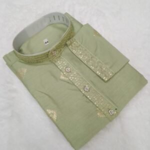 Primum Pista Silk Kurta And Pyjama With Sequence Embroidery Work